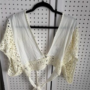 POL Cream Crochet Crop Top